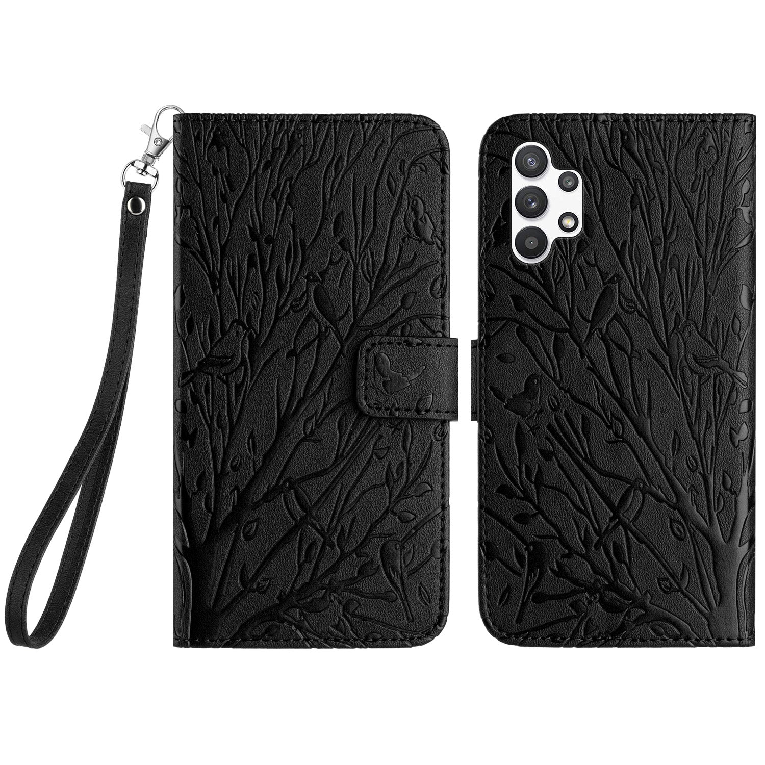 Til Samsung Galaxy A32 4G (EU-version) etui Tree Bird Imprint Læder Wallet Stand Cover Til Samsung Galaxy A32 4G (EU-version) etui Tree Bird Imprint Læder Wallet Stand Cover